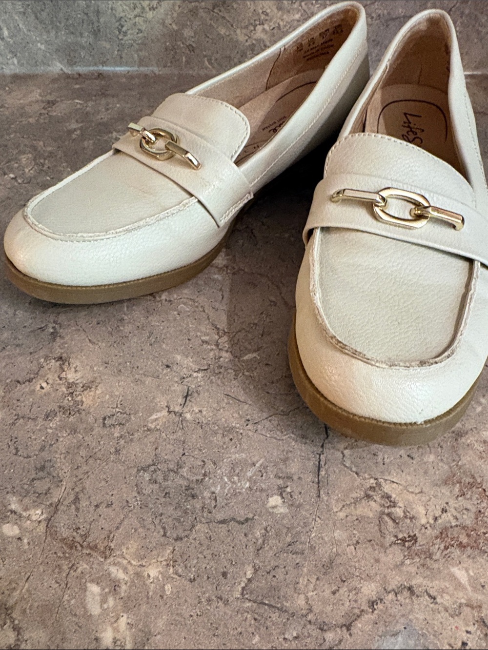Life Stride Cream Loafers with Gold Hardware
